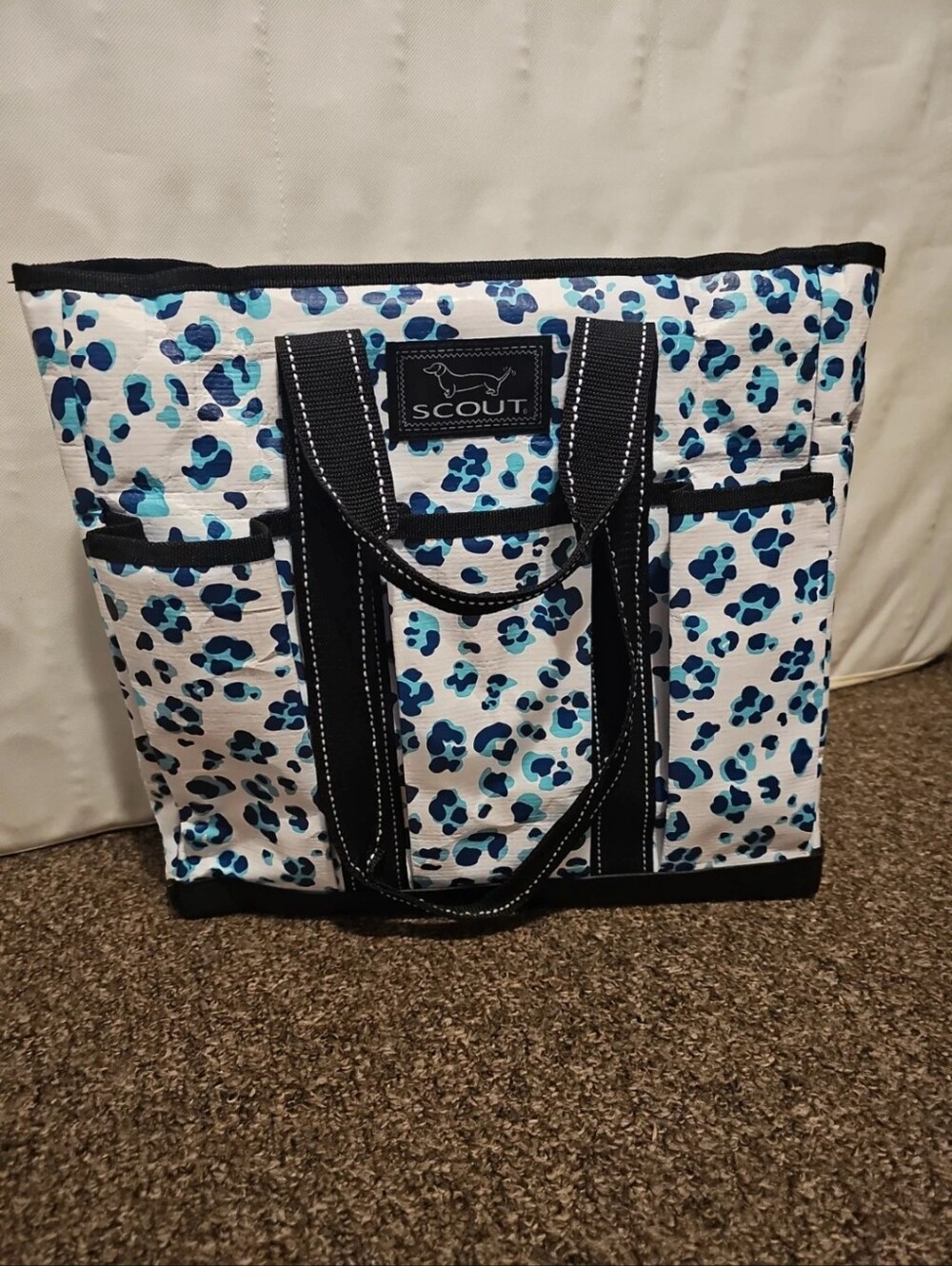 Scout White and Blue Leopard Print Tote